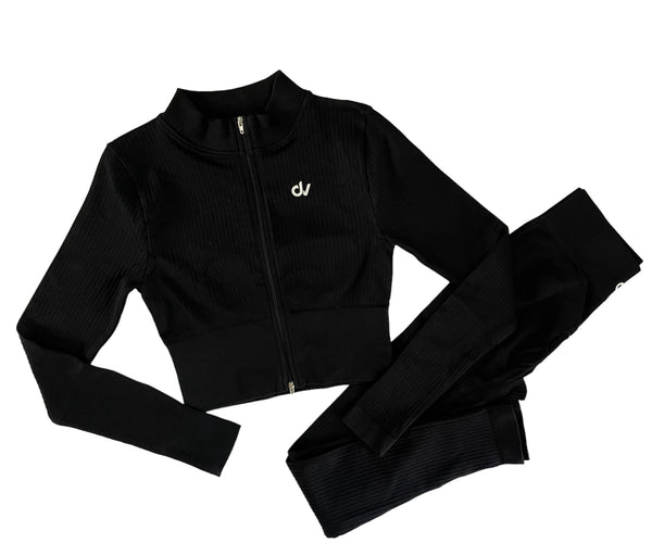 Black Long Sleeve Top and Leggings Set